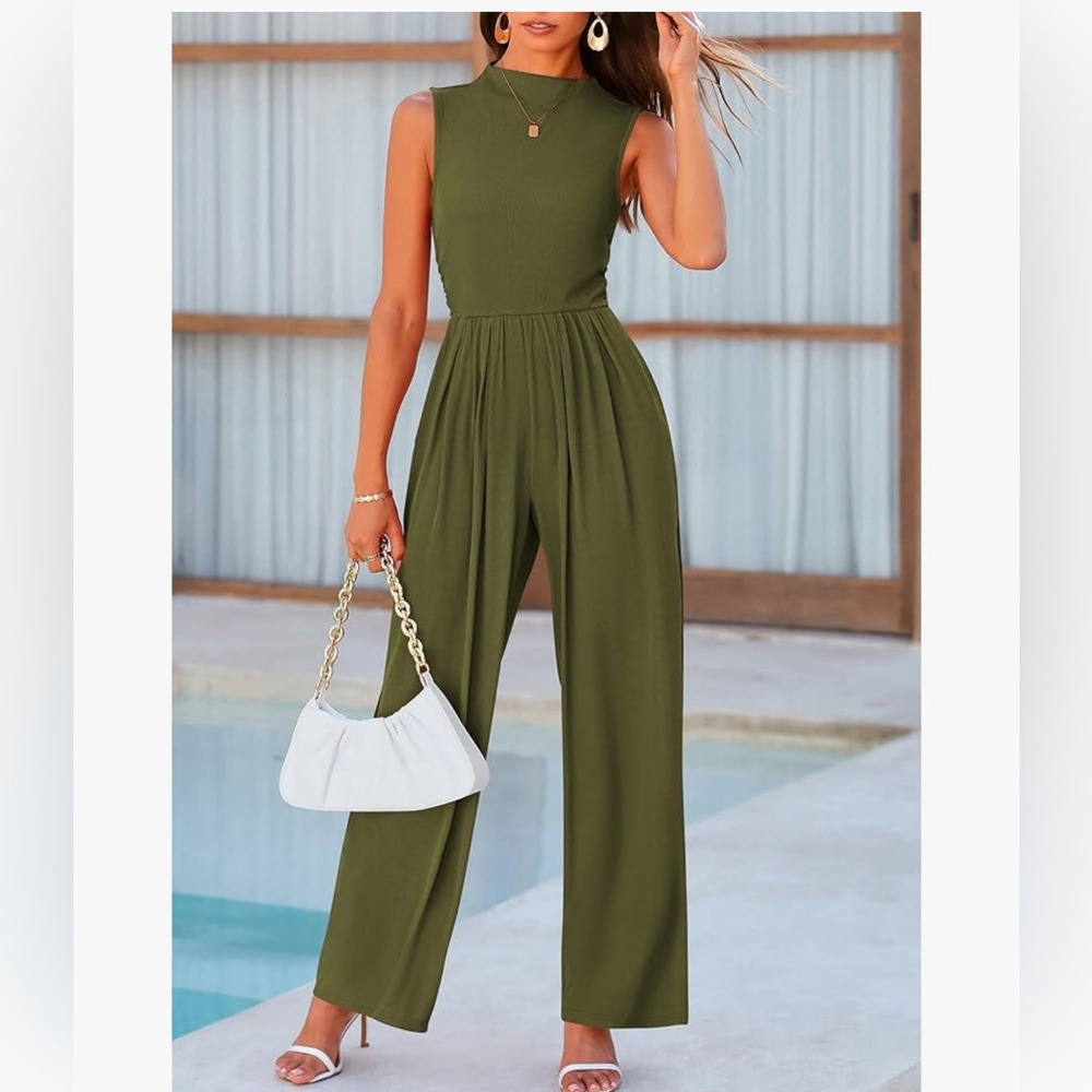 Elegant Olive Green Sleeveless Jumpsuit - Picture 5 of 5